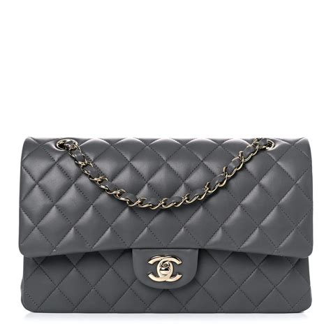 Lambskin Quilted Medium Double Flap Dark Grey – Luxefectly.